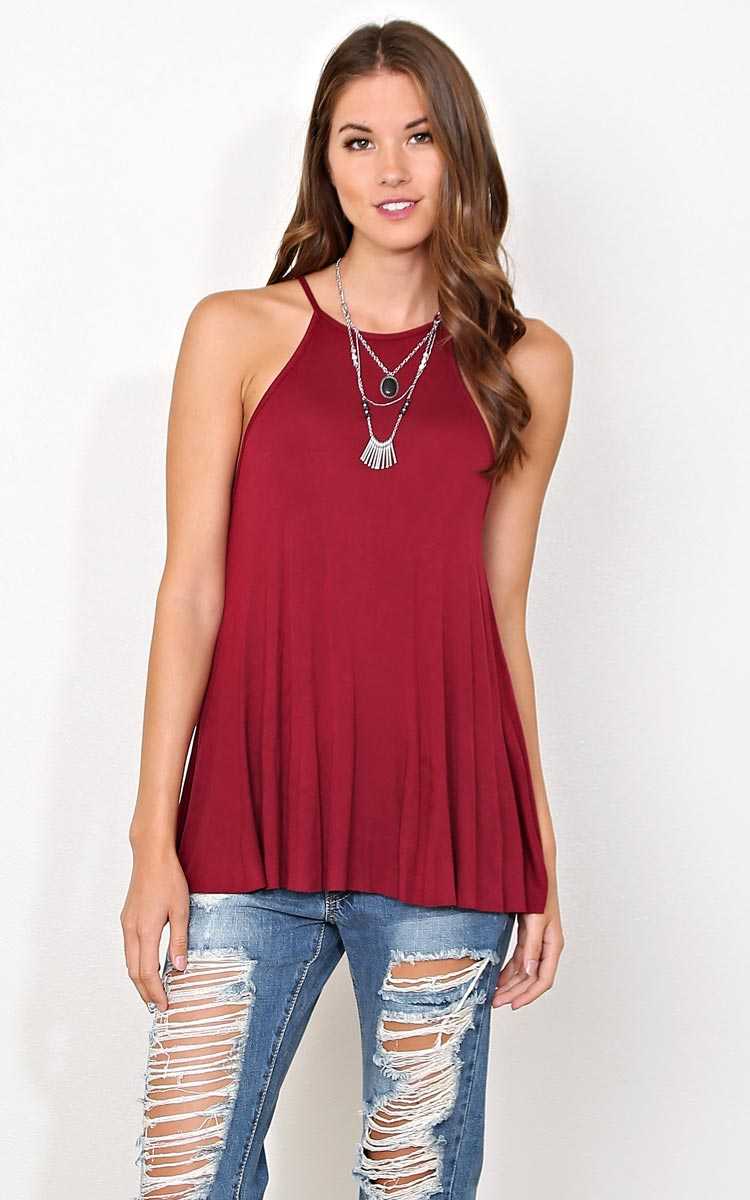 Watch Me Mock Neck Tank - LGE - Burgundy in Size Large by Styles For Less