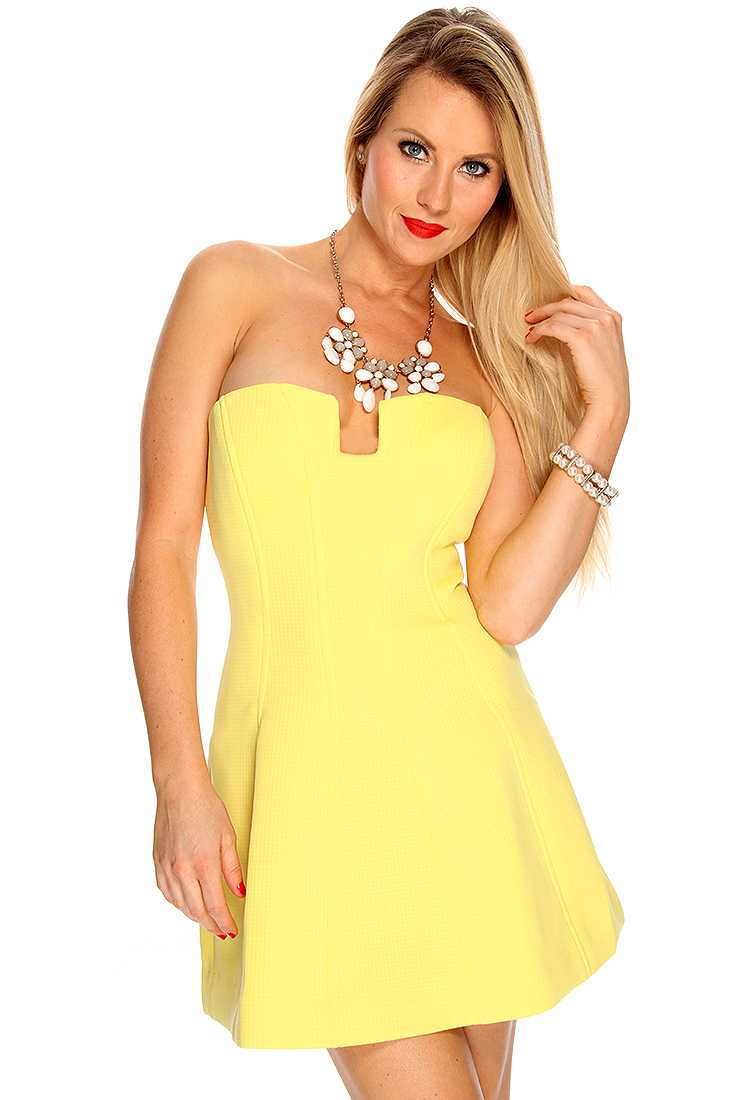 Yellow Strapless A-Line Cute Casual Bandage Party Dress by Wow Couture
