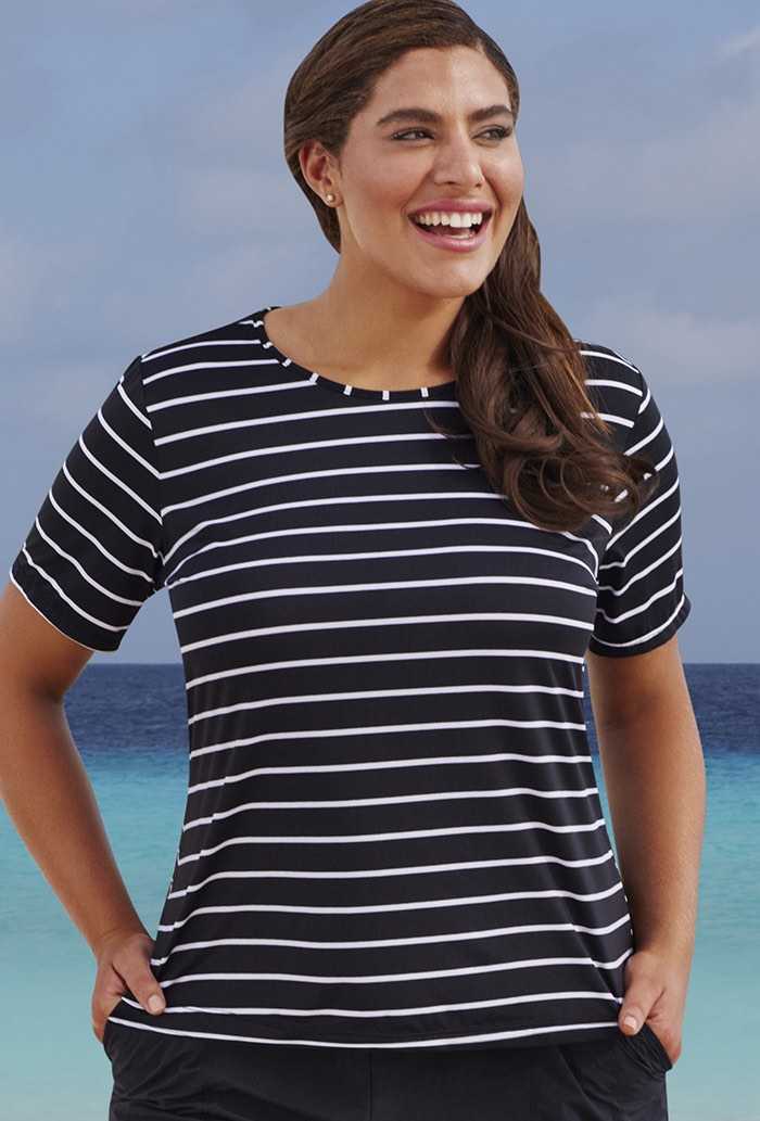 Black and White Stripe 26-34 Swim Tee