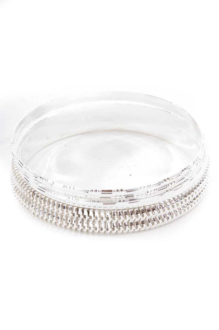 Silver Textured High Polish Metal Bangle Bracelets
