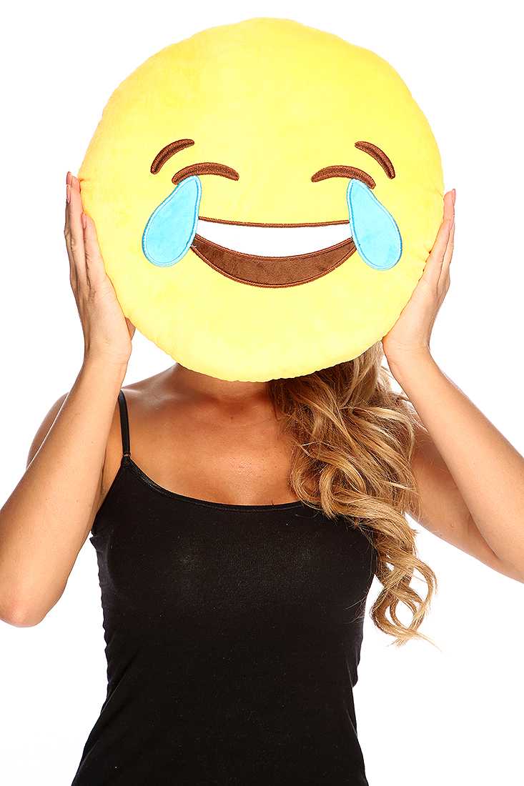 Yellow Round Stitched Emoji Face Plush Pillow