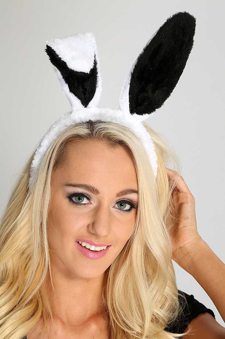 1 PC White Black Cuddle Faux Fur Bunny Ear Headband