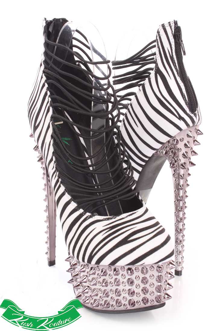 Zebra Strappy Platform High Heels Faux Suede