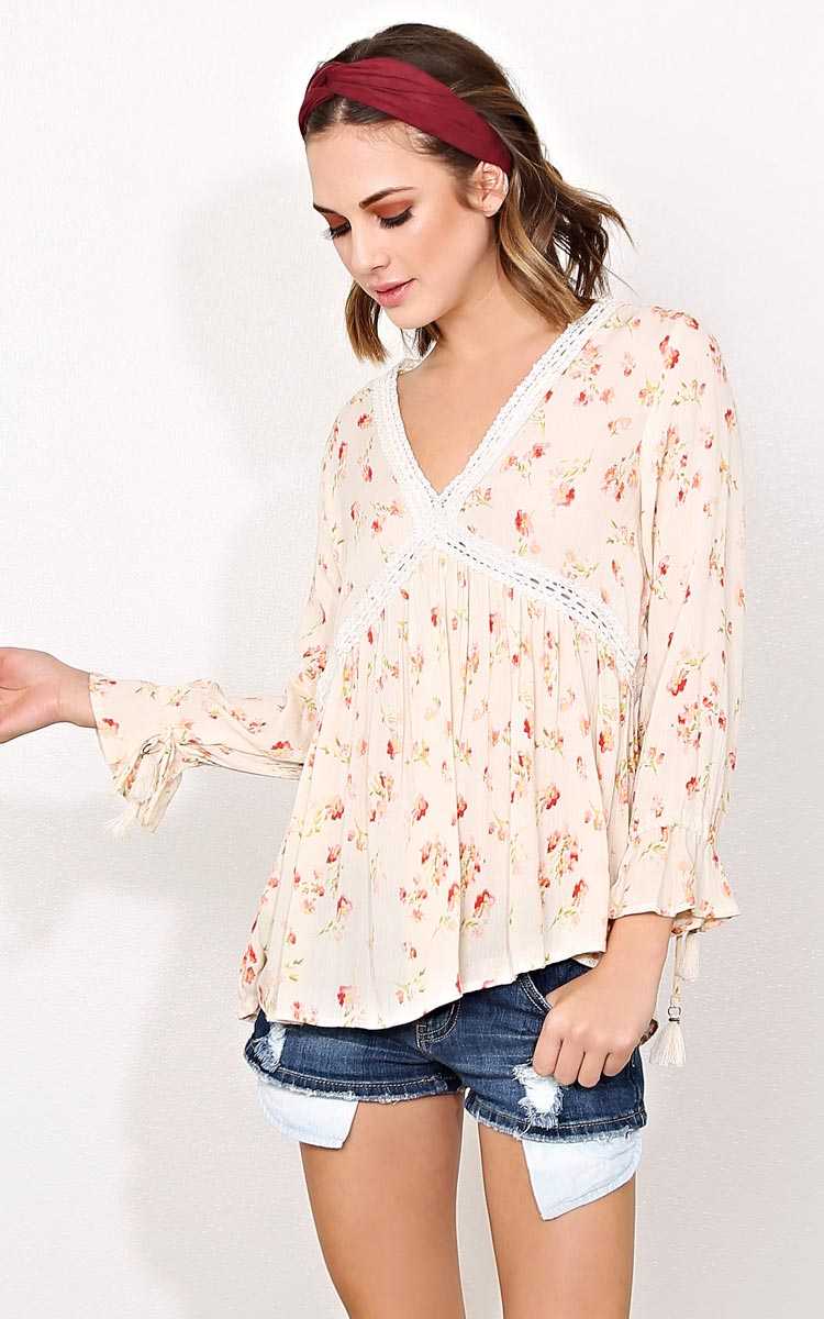 ANGIE Sweetest Thing Woven Gauze Top - - Ivry/Natrl in Size by Styles For Less