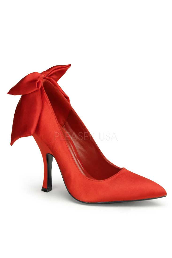 Red Bow Tie Single Sole Pump High Heels Satin