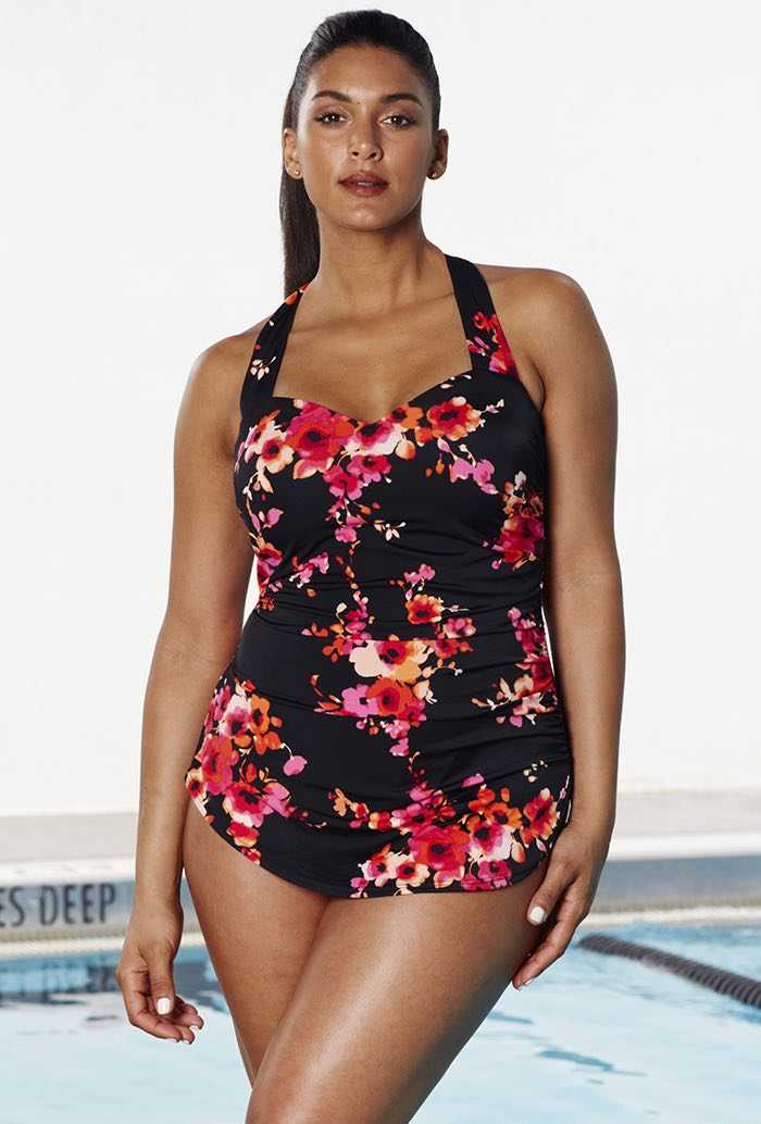 Chlorine Resistant Poppies Sarong Front Swimsuit