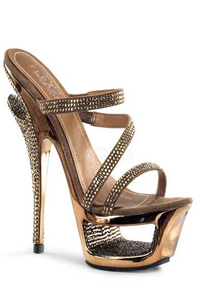 Bronze Suede Rhinestones Asymmetrical Straps Platform High Heels