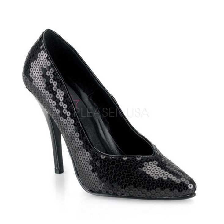 Black Sequins Pointed Toe Pump High Heels