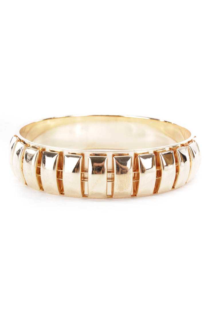 Gold High Polish Carved Metal Bracelet