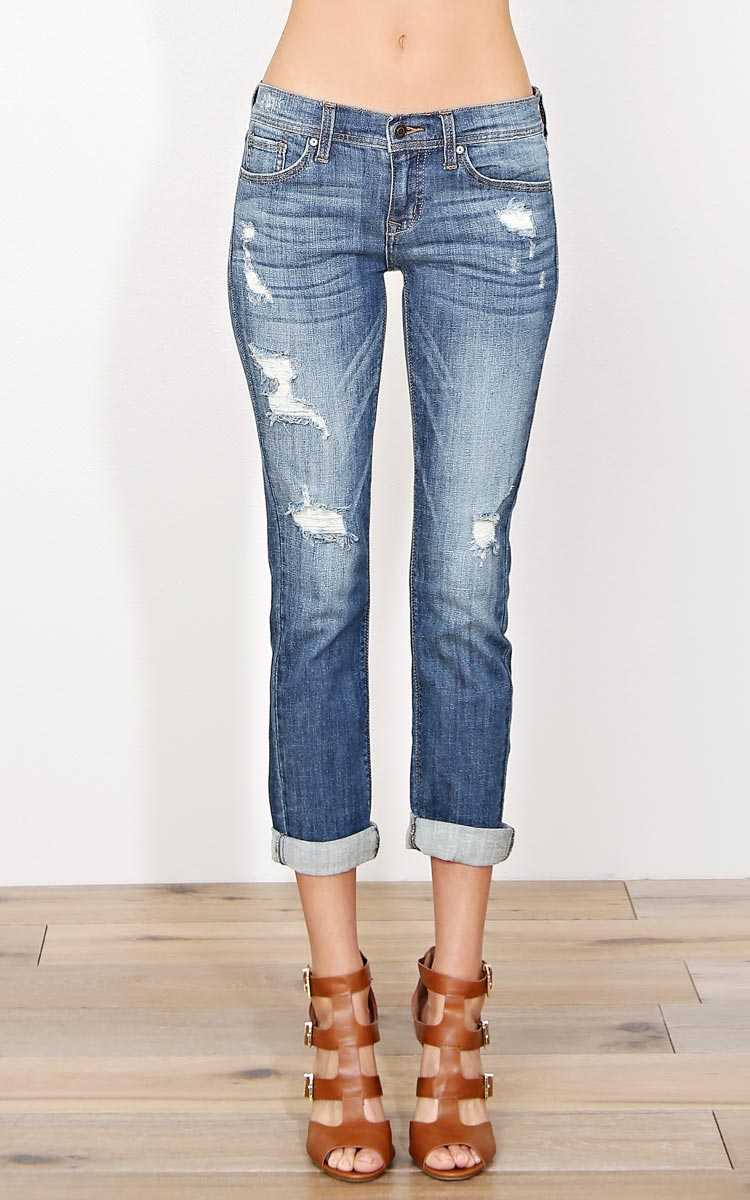 Ciara Relaxed Roll Cuff Skinnies - Med Destroyed in Size by Styles For Less