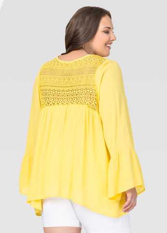 Gauze Lace Yoke Swing Top