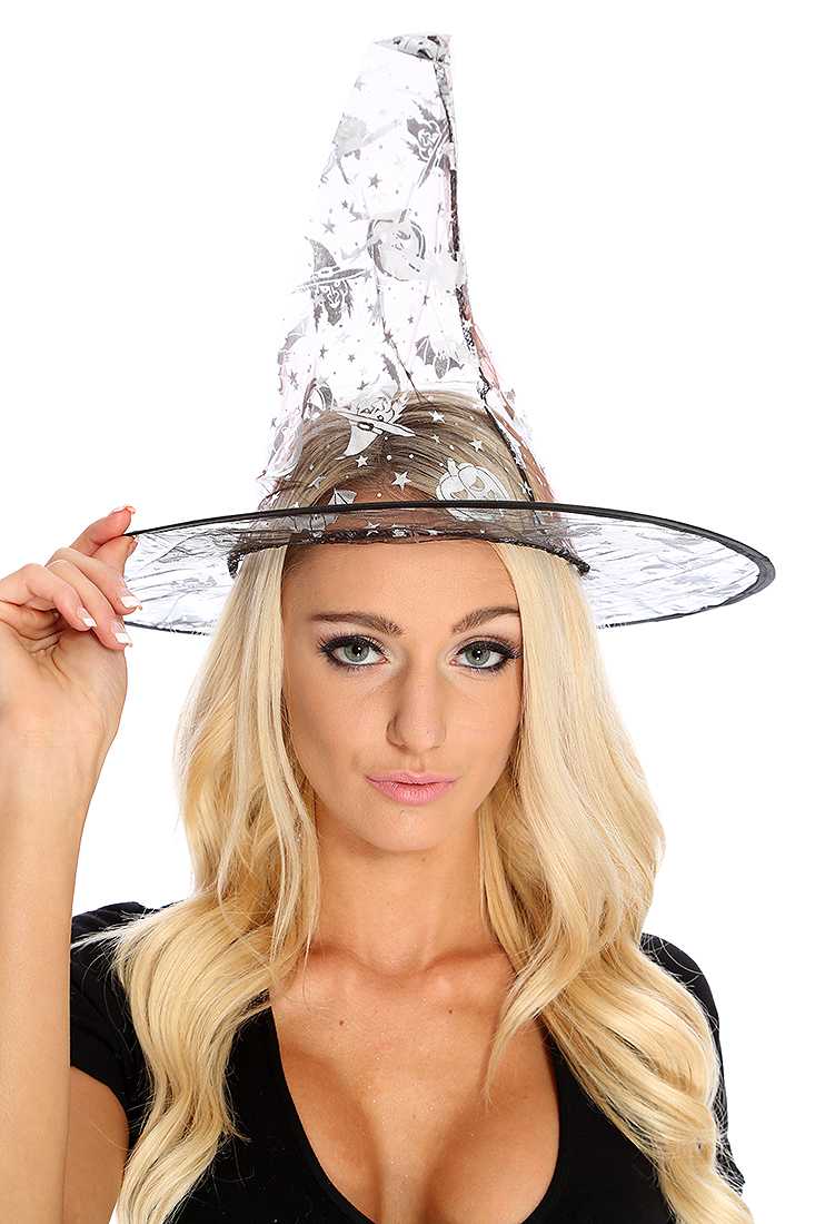 1 PC Black Silver Sheer Metallic Print Witch Hat