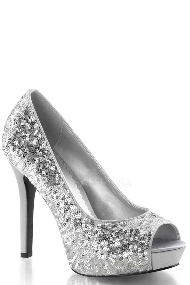 Silver Peep Toe Pump High Heels Sequin