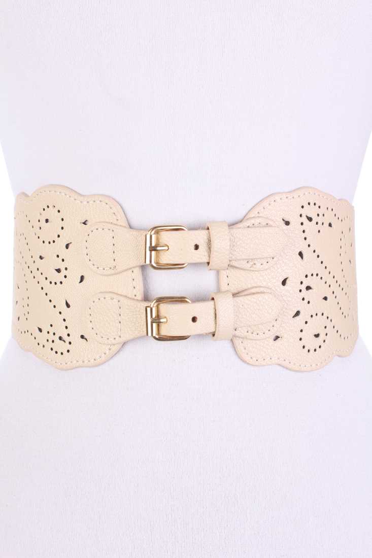 Rice Faux Leather Perforated Accent Elastic Belt