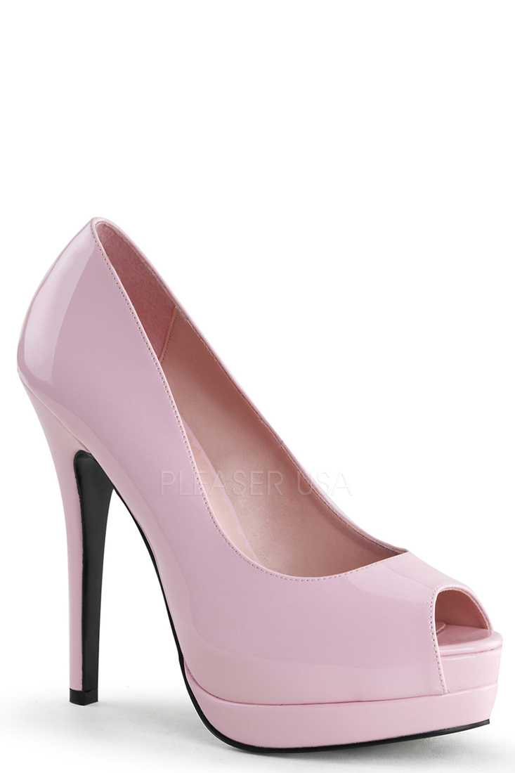 Baby Pink Peep Toe Pump High Heels Patent Faux Leather