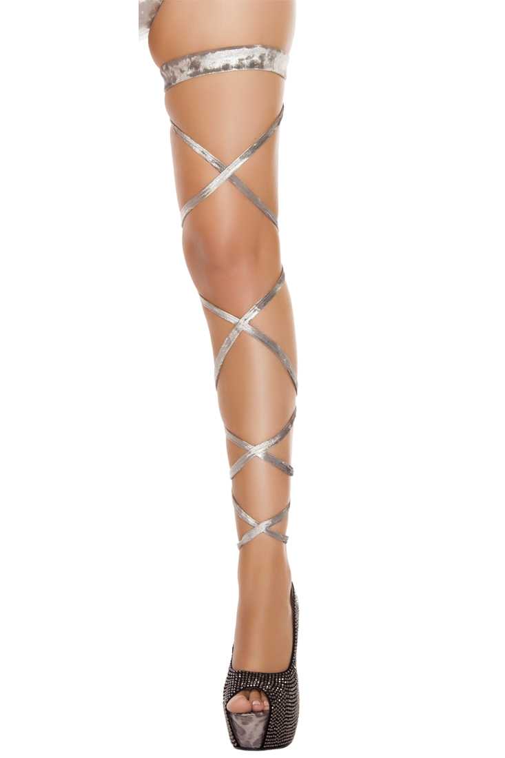 Silver Velvet Leg Strap with Attached Garter