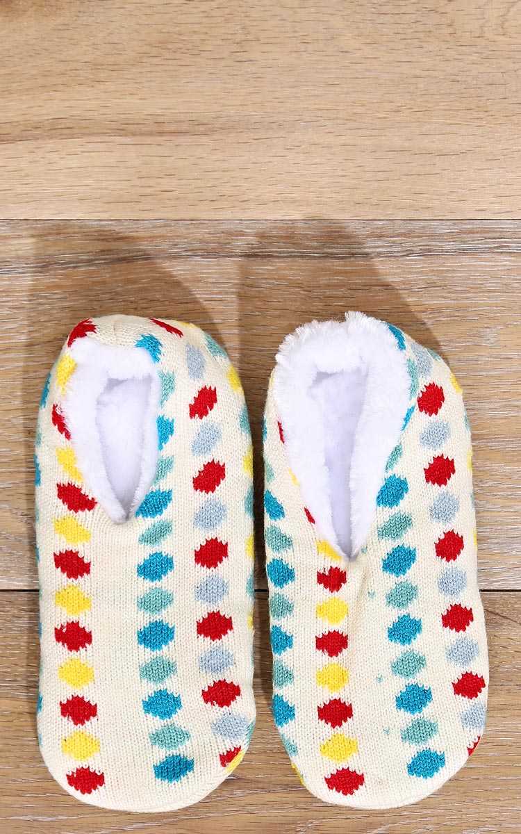 Polka Dot Fur Lined Slipper Socks - N/S - Ivry/Natrl by Styles For Less
