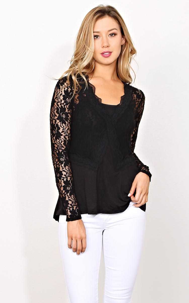 Elegant Evening Lace Top - LGE - Black in Size Large by Styles For Less