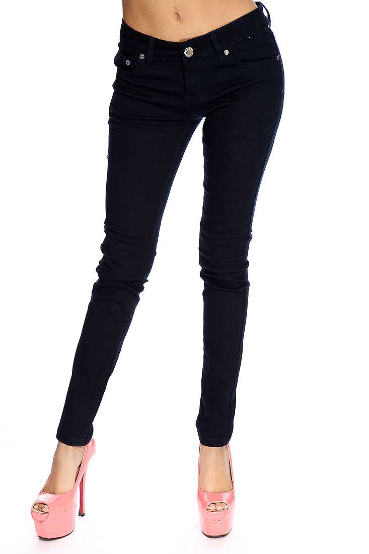 Navy Button Fly Closure Skinny Jeans