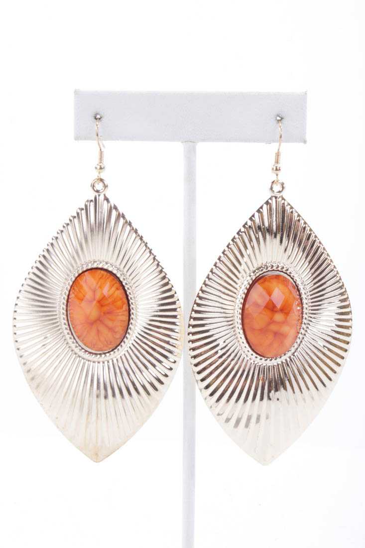 Orange Gold High Polish Textured Faceted Beaded Earrings