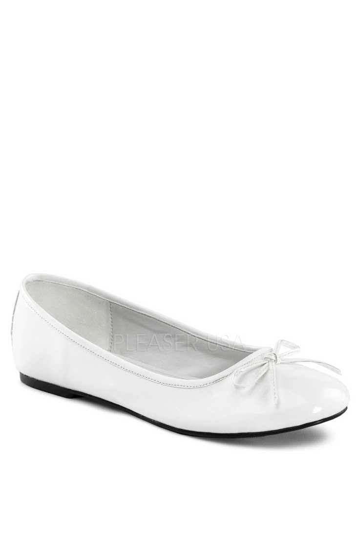 White Bow Tie Closed Toe Flats Patent