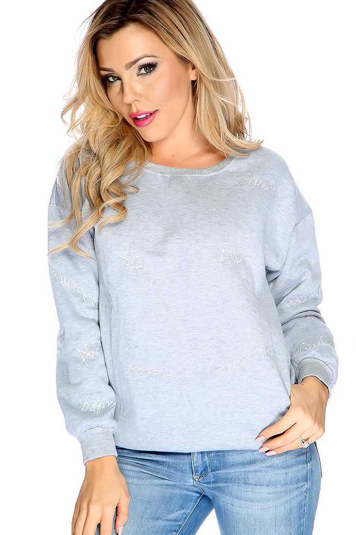 Grey Embroider Detailing Side Pockets Sweater