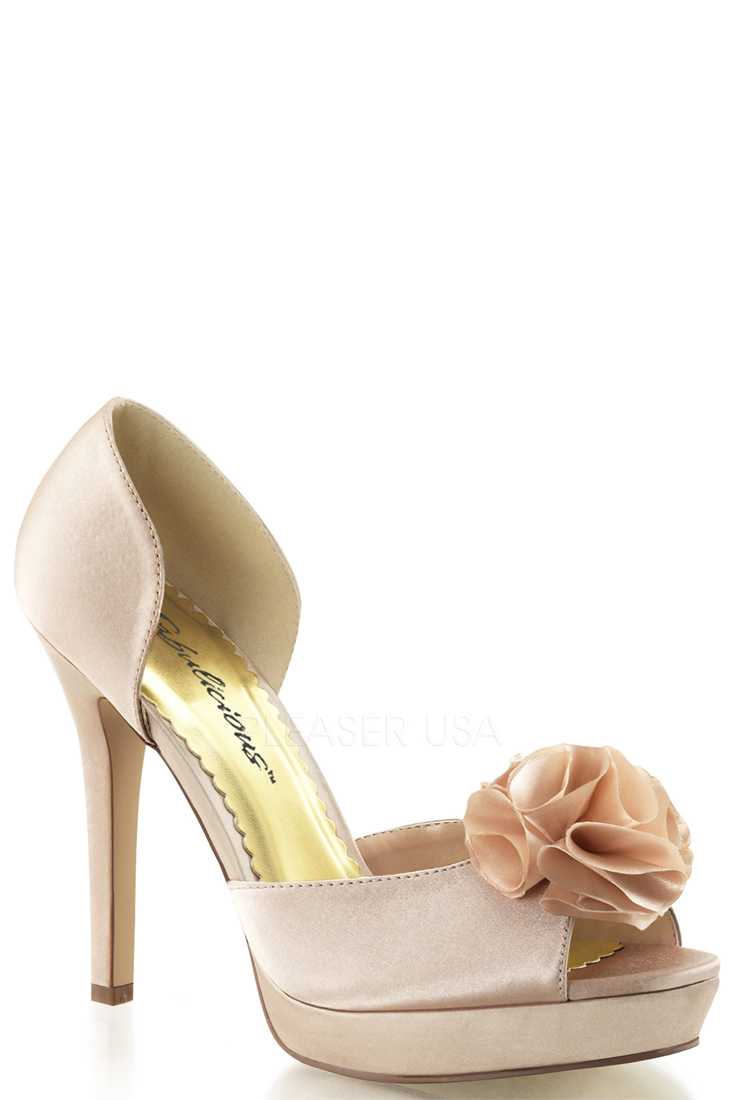 Champagne Floral Peep Toe D Orsay Pump High Heels Satin