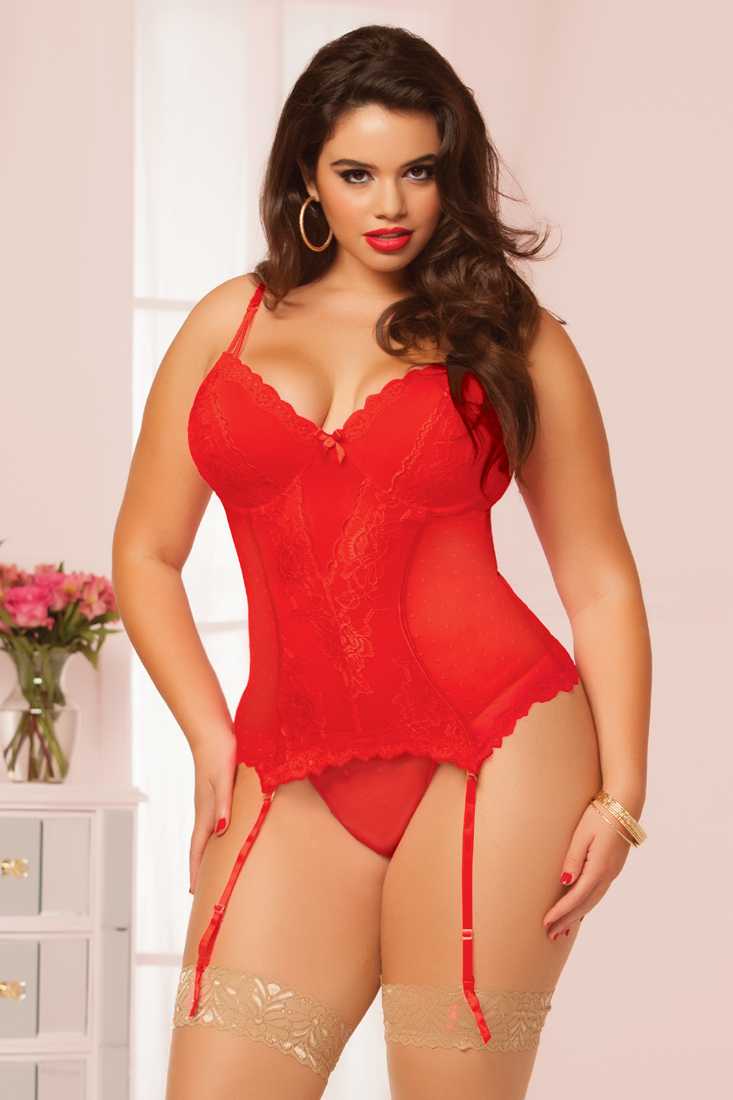Red Two Piece Plus Size Bustier Set