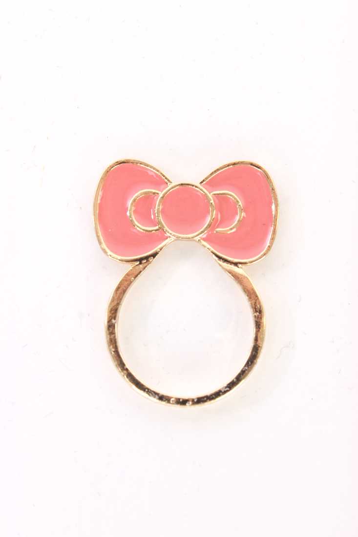Coral High Polish Metal Bow Design Cute Ring