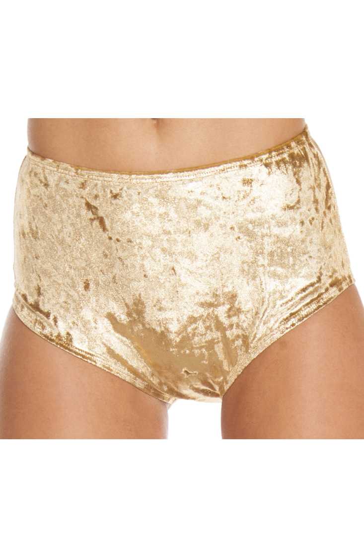 Gold High-Waisted Velvet Shorts