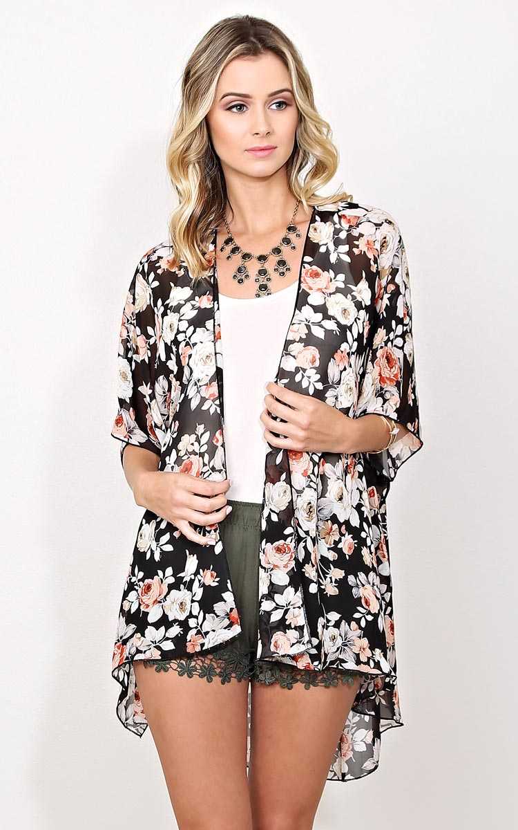 Hand Picked Floral Woven Wrap - MED - Black Combo in Size Medium by Styles For Less