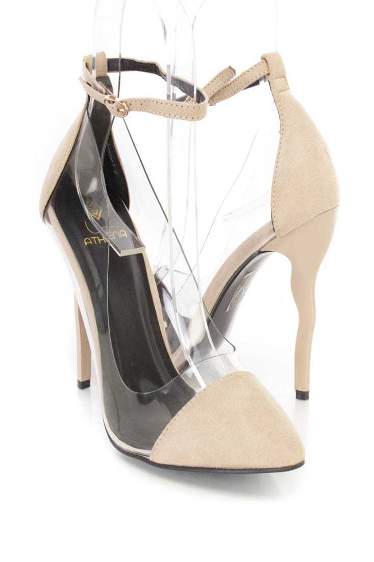 Nude Ankle Strap Single Sole High Heels Faux Suede