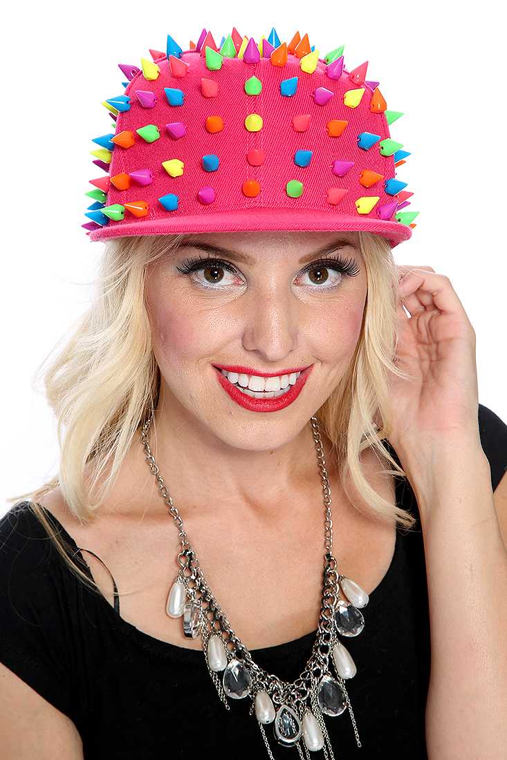 Hot Pink Studded Decor Snap Back Hat