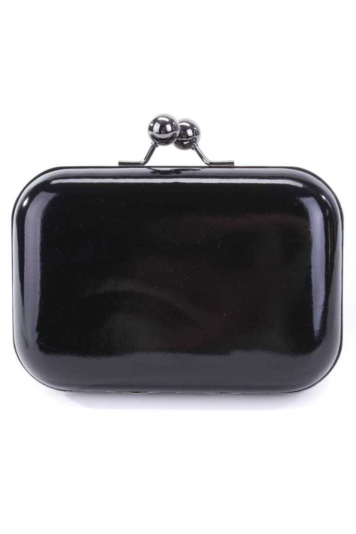 Black Patent Faux Leather Twist Lock Clutch