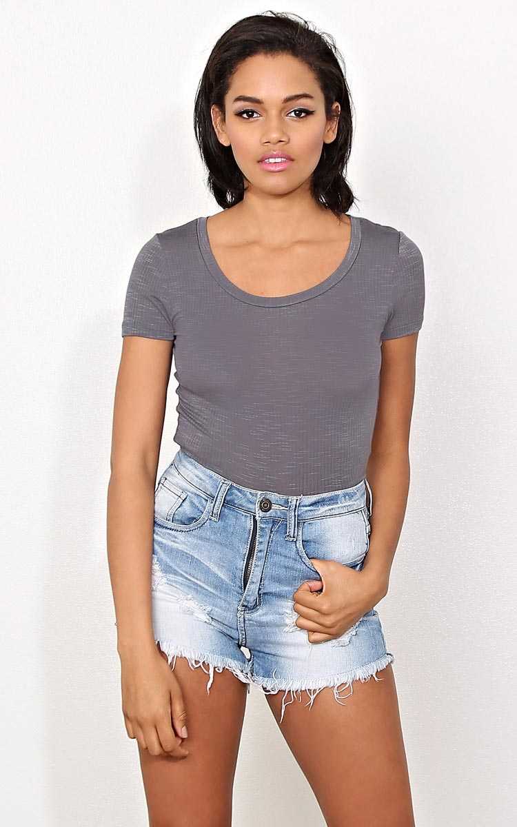 Grey Ronnie Rib Knit Top - - Lt. Grey in Size by Styles For Less