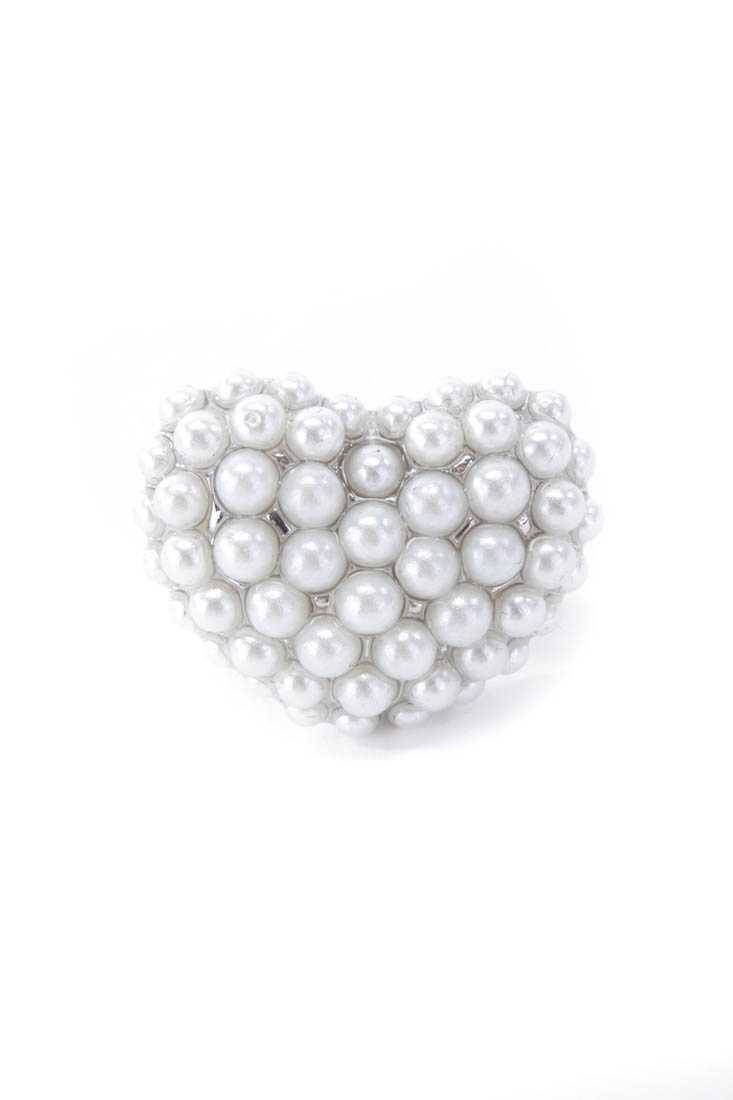 Silver Faux Pearl Detailing Heart Shape Ring