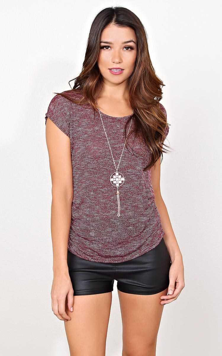 Making Moves Slub Knit Necklace Top - LGE - Wine Combo in Size Large by Styles For Less