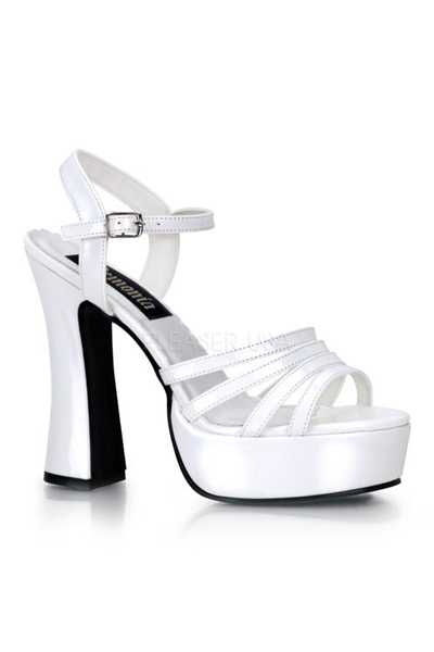 White Patent Faux Leather Strappy Chunky High Heels