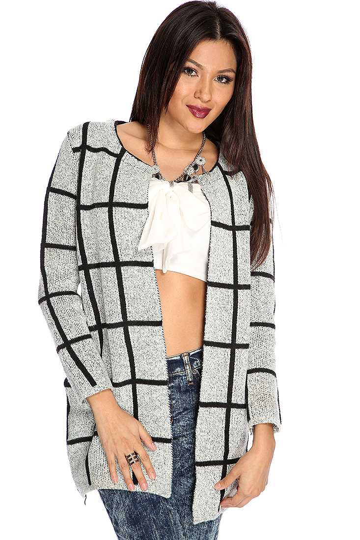 Grey Checker Pattern Open Front Outerwear