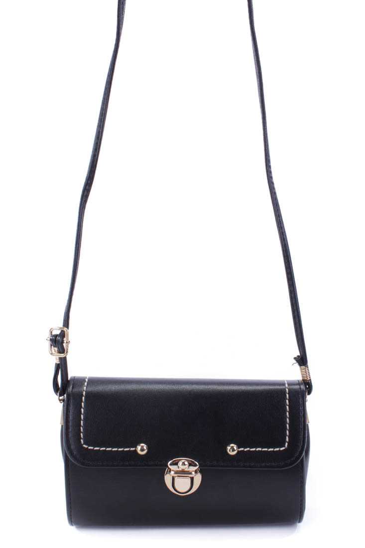 Black Faux Leather Baguette Handbag