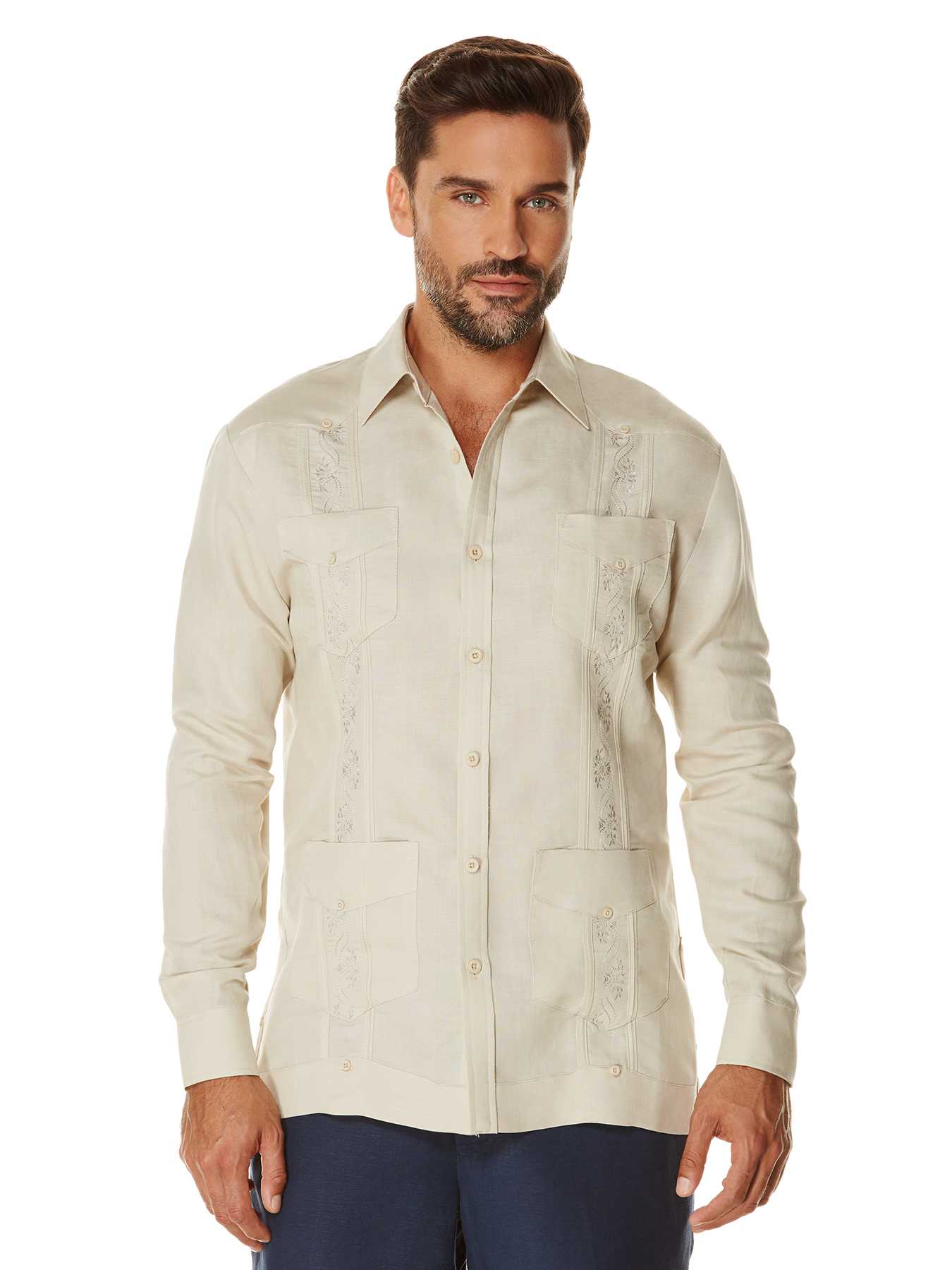 Cubavera Ramie/Rayon Long Sleeve Embroidered Classic Guayabera