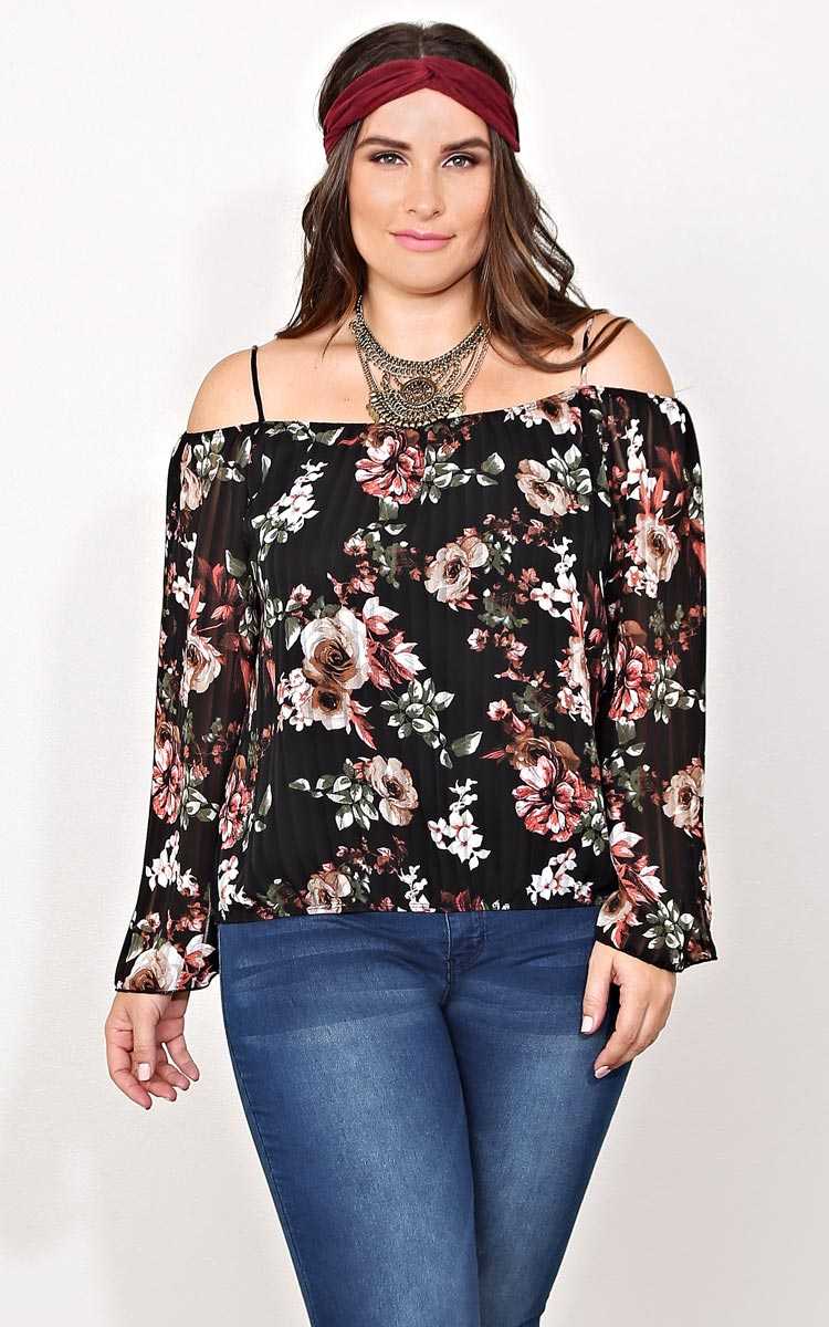 Plus Size Floral Flirt Woven Top - Black Combo in Size 1X by Styles For Less