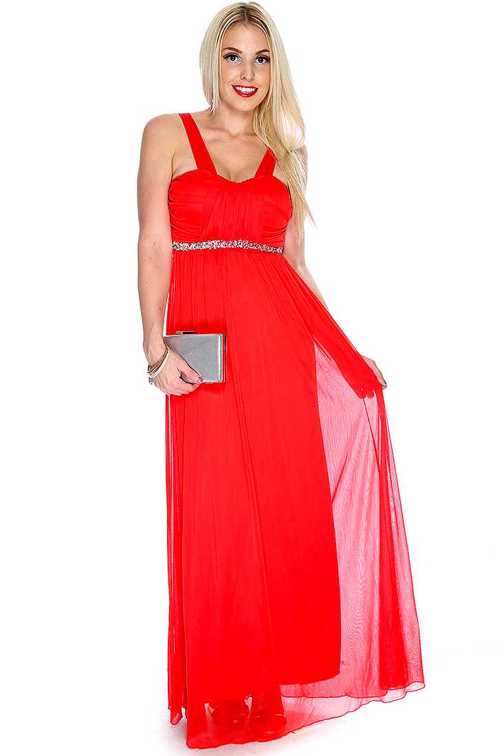 Sexy Red Faceted Beaded Maxi Dress