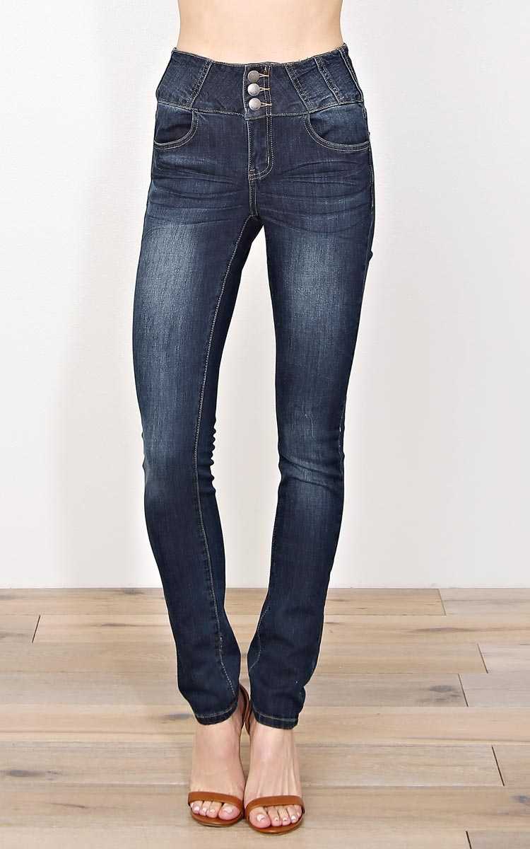 Sonya High Rise Denim Skinny Jeans - Dark Denim in Size by Styles For Less