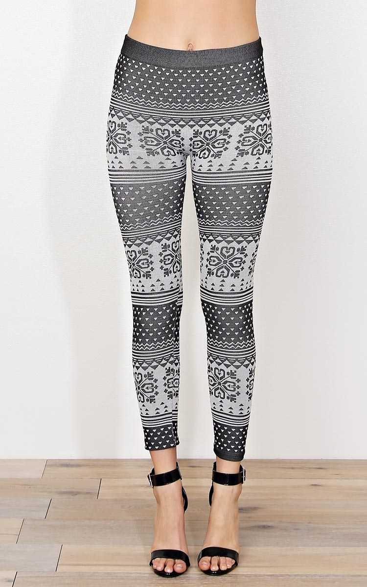 Fair Isle Fleece Lined Leggings - Black Combo in Size M/L by Styles For Less