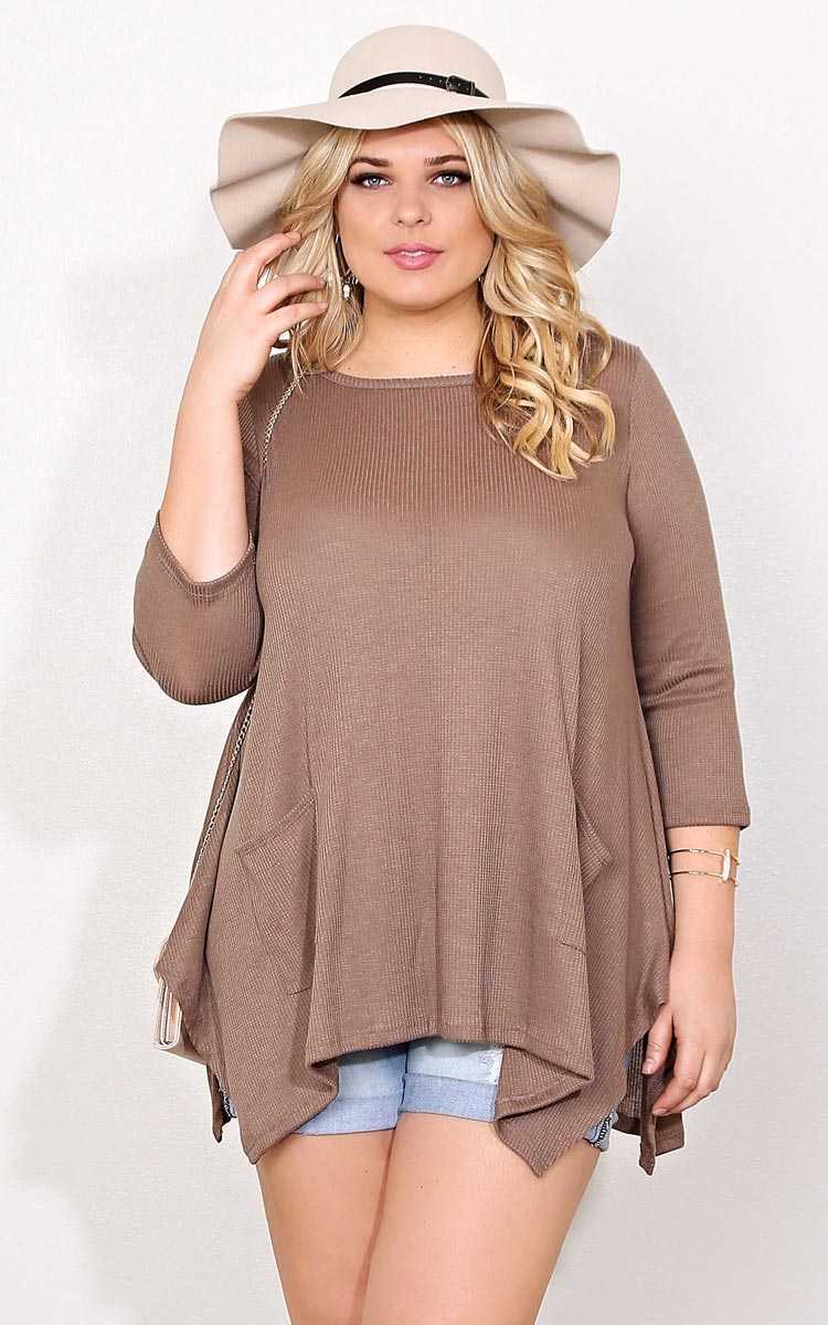 Plus Size Run It Rib Knit Tunic - Taupe in Size 1X by Styles For Less