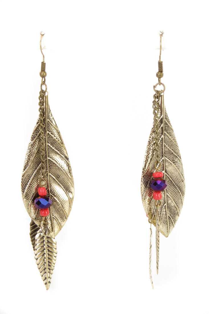 Purple Gold Textured Leaf Antique Finished Earrings
