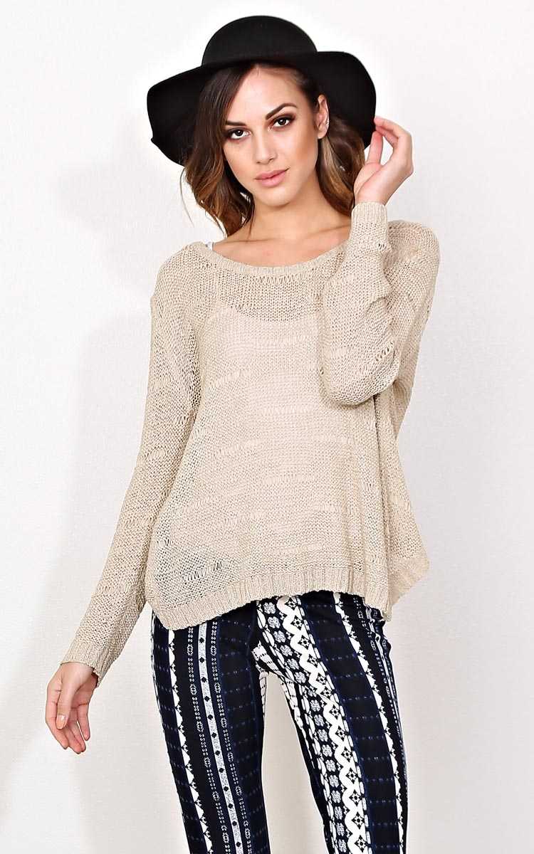 Sienna Sweater Knit Top - SML - Taupe in Size Small by Styles For Less