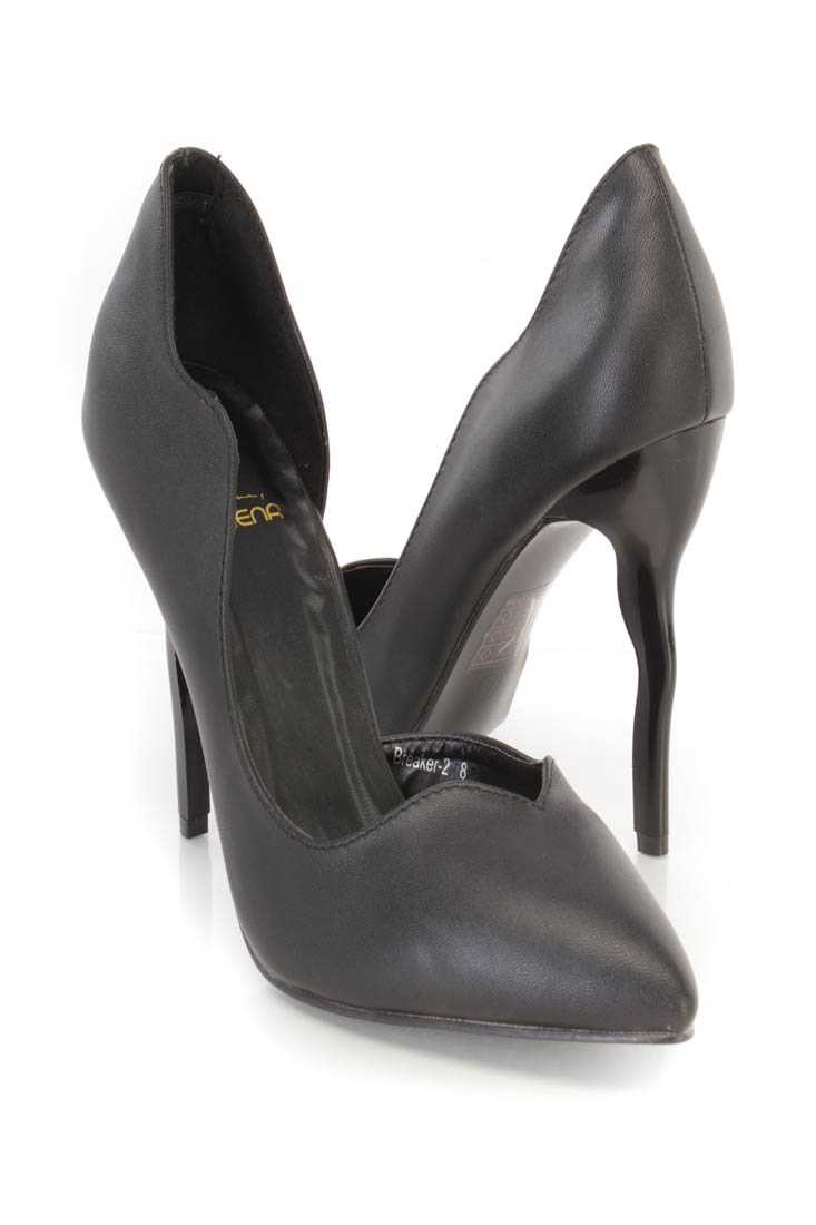 Black Pointed Toe D-Orsay Single Sole Pump High Heels Faux Leather