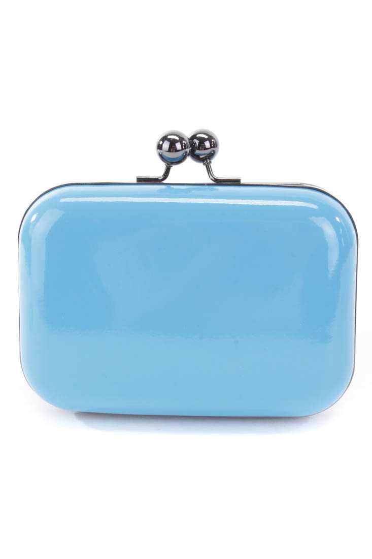 Sky Blue Patent Faux Leather Twist Lock Clutch